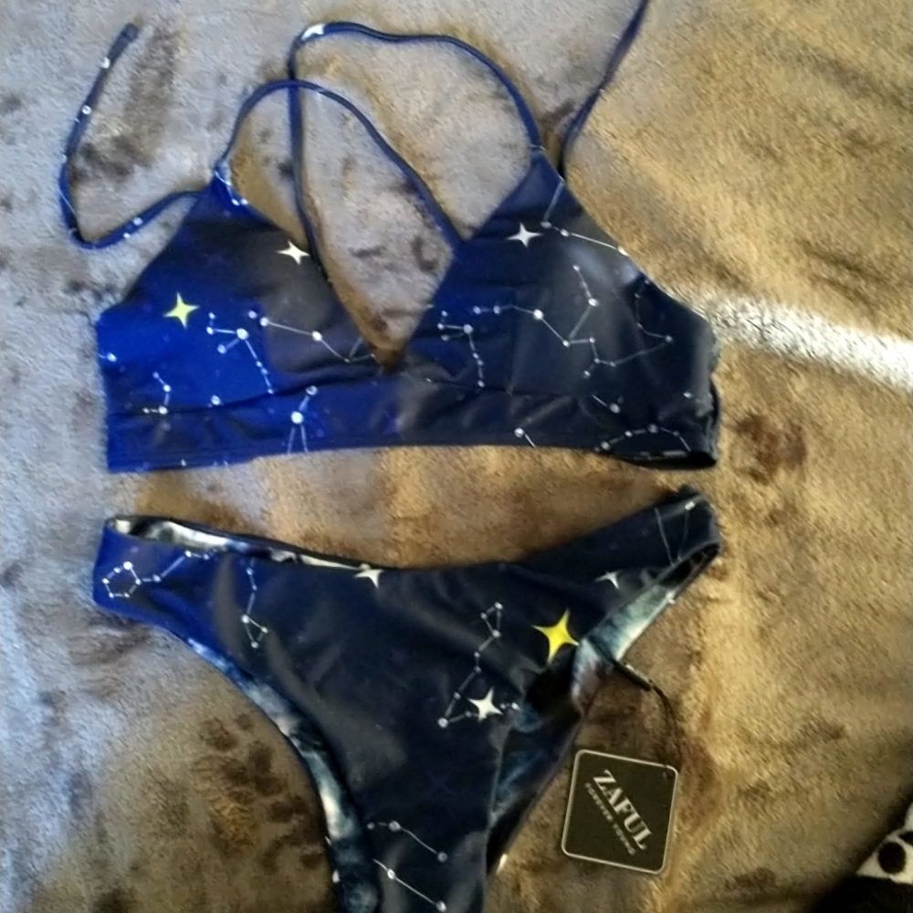 Blue constellation/ blue tie dye reversible bikini